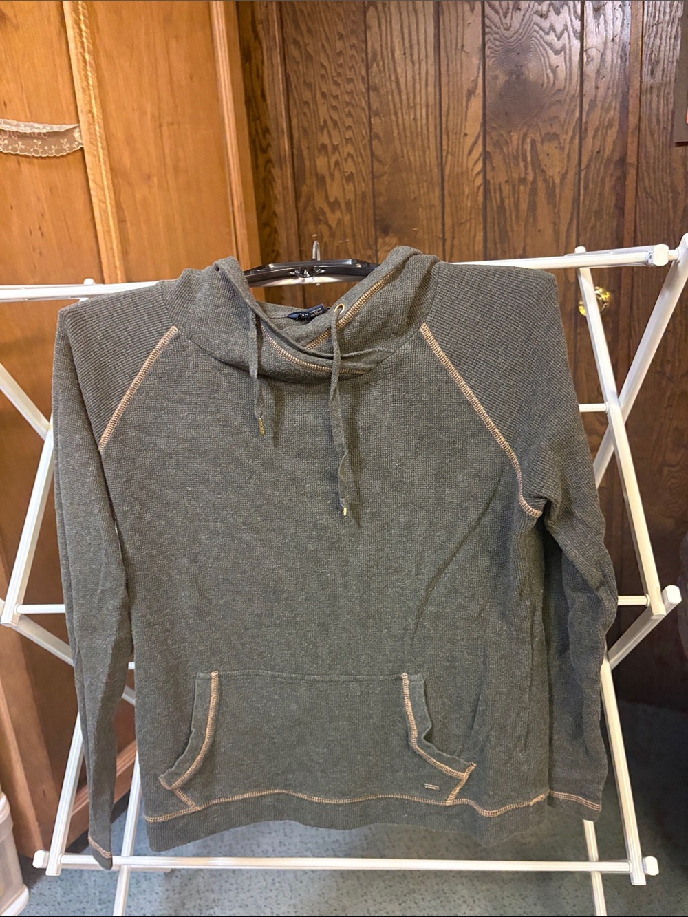 Tommy Hilfiger Olive Green Hoodie Sweatshirt with Contrast Stitching